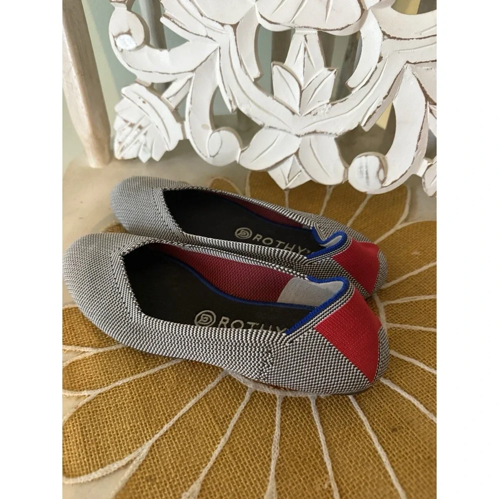 Rothy's The Point Women Size 8 Black White Excellent Knit‎ Sustainable Flats